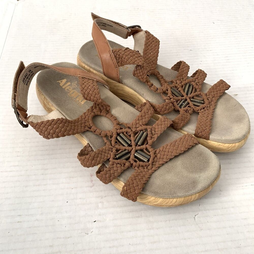 Alegria Jena Womens 39 (9 US) Sandals Braided Strappy Slingback Cognac Leather